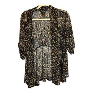 Ali Miles‎ Cardigan Blouse Women's Size Petite Small Cheetah Open Front